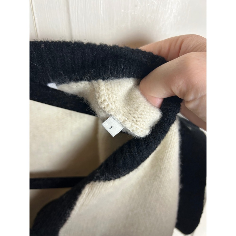 Sandro Lunea Cap Sleeve Wool Cardigan Cream Black Gold Button Vest Size 1 Small - Picture 3 of 8
